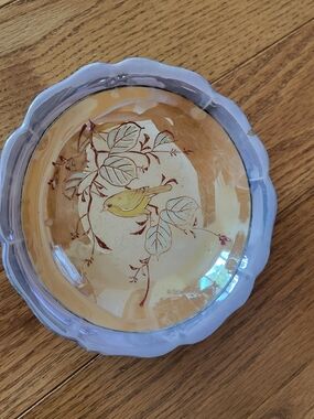 Hand-Painted Bird Motif Decorative Bowl Antique Lusterware